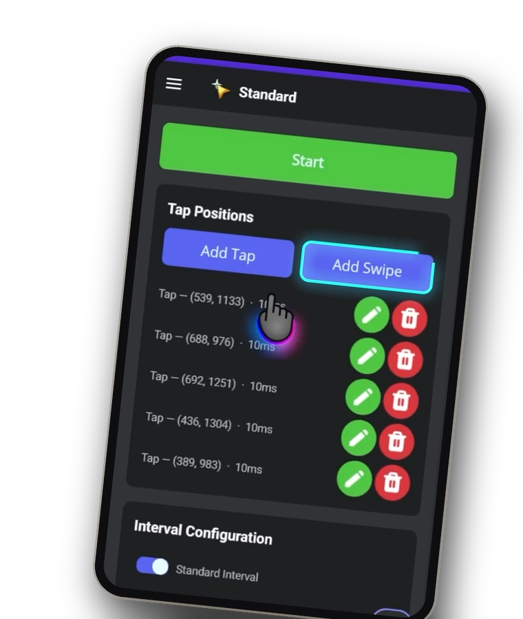 Auto Clicker running on an Android phone